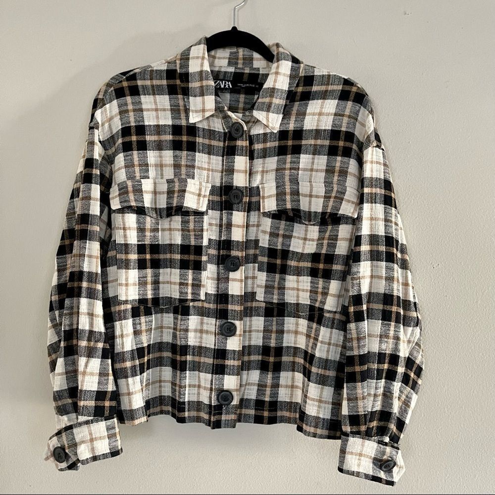 Zara Plaid Overshirt in Black Sand Size Extra Small